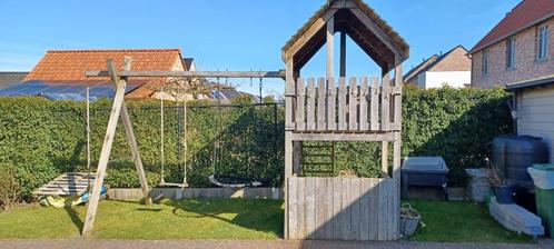 Houten speelhuis met glijbaan, Kinderen en Baby's, Speelgoed | Buiten | Speelhuisjes, Gebruikt, Hout, Ophalen