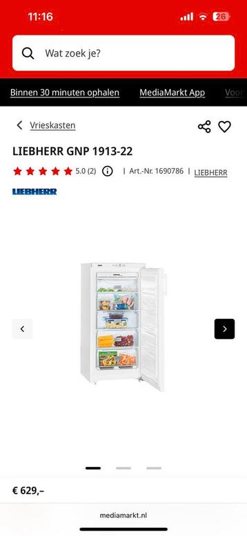 Te koop Diepvries liebherr als nieuw met nog 4 jaar garantie beschikbaar voor biedingen