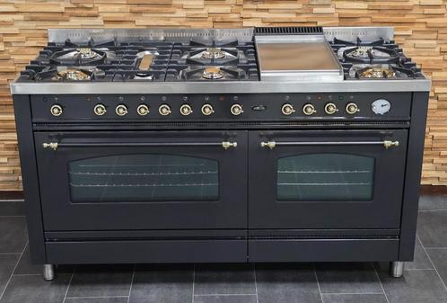 🔥 Poêle Boretti de luxe 150 cm anthracite + laiton 8 brûleu, Electroménager, Cuisinières, Comme neuf, Autoportant, 5 zones de cuisson ou plus