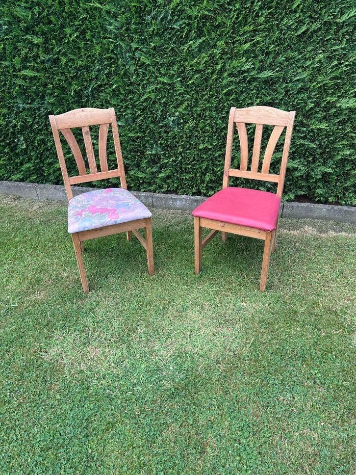 Houten stoelen ( 4 stuks ), Huis en Inrichting, Stoelen, Gebruikt, Vier, Hout, Stof, Bruin, Ophalen