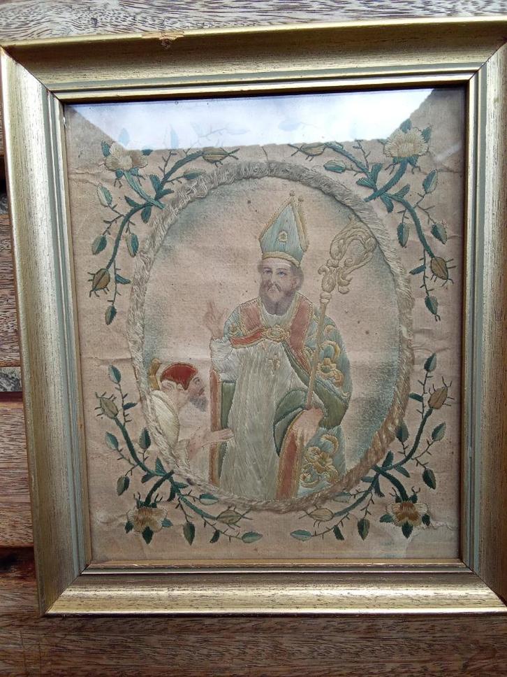 Sint-Martinus - Sint-Maarten 18e eeuw op zijde/papier, Antiek en Kunst, Antiek | Religieuze voorwerpen, Ophalen