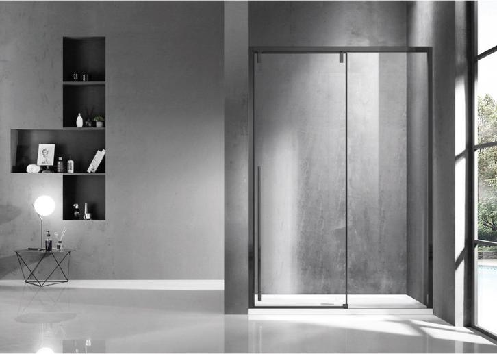 Porte de douche coulissante - 130x200cm - noir mat, Doe-het-zelf en Bouw, Sanitair, Nieuw, Douche, Glas, Ophalen