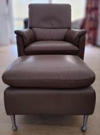 Lederen fauteuil met poef, Ophalen, Gebruikt