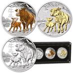 Pièce d'Argent Lunar III Buffle 2021 Trio 3x1 oz proof Argen, Argent, Enlèvement ou Envoi