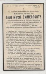wo2 doodsprentje luitenant emmerechts foto + eben emael, Ophalen of Verzenden