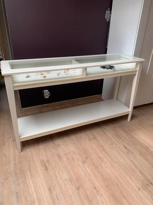 Muurtafel met glazen tafelblad, Huis en Inrichting, Tafels | Sidetables, Gebruikt, 25 tot 50 cm, 100 tot 150 cm, Rechthoekig, Grenenhout