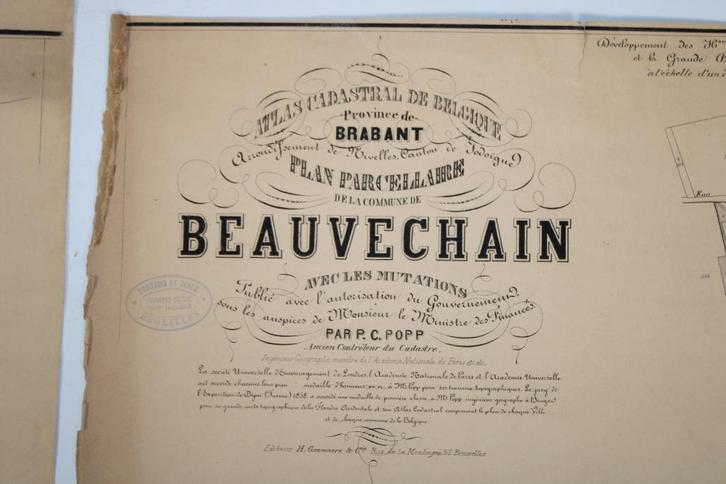 oude kaarten Beauvechain, PC Popp, 19eeuw, Antiek en Kunst, Curiosa en Brocante, Ophalen