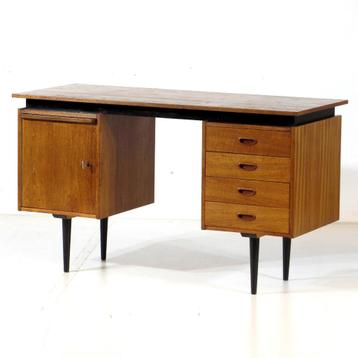 Vintage mid century bureau met 4 lades in teak jaren '50 '60, Ophalen of Verzenden, Bureau