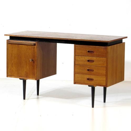 Vintage mid century bureau met 4 lades in teak jaren '50 '60, Huis en Inrichting, Bureaus, Bureau, Ophalen of Verzenden