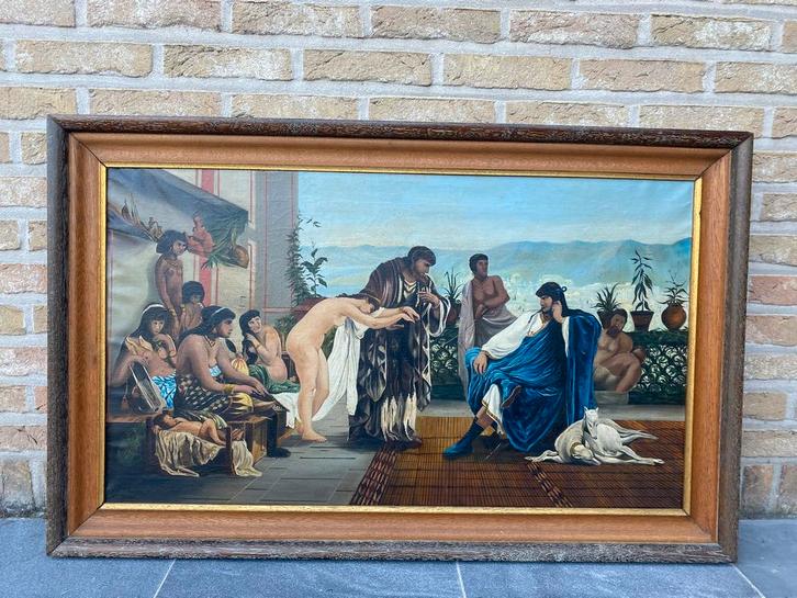 Schilderij - De Slavenmarkt - 1918 - gesigneerd, Antiek en Kunst, Kunst | Schilderijen | Klassiek, Ophalen of Verzenden