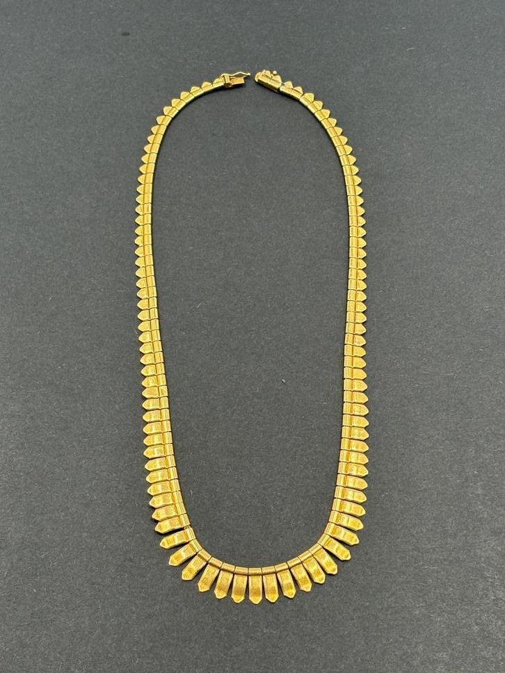 Collier en Or 18 K  articulé à maille palmettes, Handtassen en Accessoires, Kettingen, Goud, Goud, Ophalen of Verzenden