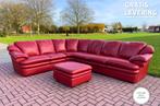 GRATIS LEVERING Natuzzi Rood Leren Hoekbank met Ottoman