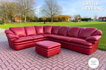 GRATIS LEVERING Natuzzi Rood Leren Hoekbank met Ottoman beschikbaar voor biedingen