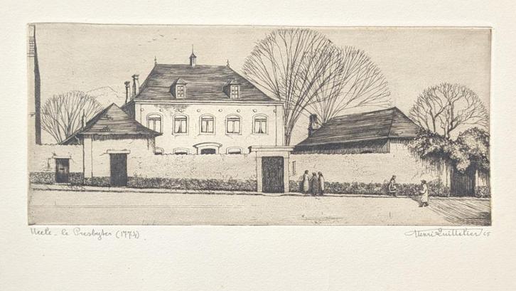 Henri Quittelier - ets -  Uccle Le Presbytère, Antiek en Kunst, Kunst | Etsen en Gravures, Ophalen of Verzenden