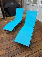 2 transats bleu de bonne qualité en bon etat, Tuin en Terras, Ligbedden, Ophalen, Gebruikt, Aluminium, Inklapbaar