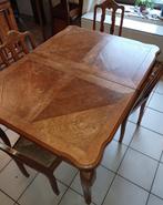 Table bois massif avec allonge + 4 chaises, Maison & Meubles, Tables | Tables à manger, Rectangulaire, 50 à 100 cm, Enlèvement