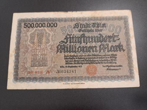 1923 Allemagne 500 millions marks monnaie'inflation Cologne, Timbres & Monnaies, Billets de banque | Europe | Billets non-euro