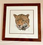 Groot Luipaard/Leopard borduurwerkje midcentury omlijsting, Ophalen of Verzenden