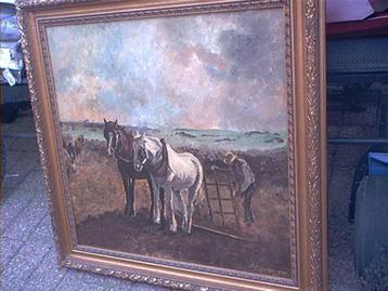 Schilderij Boer ploegt met Paardenspan G KELLER  Kalmthout beschikbaar voor biedingen