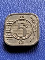 1943 Nederland stuiver in zink Wilhelmina, Postzegels en Munten, Munten | Nederland, Koningin Wilhelmina, Losse munt, 5 cent, Verzenden