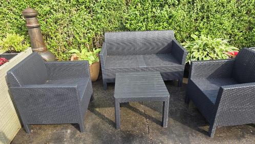 tuinmeubels, Tuin en Terras, Tuinsets en Loungesets, Zo goed als nieuw, Loungeset, Kunststof, 4 zitplaatsen, Bank, Bijzettafel