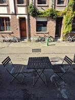 Bistro tuintafeltje met 3 klapstoelen, Ophalen, Gebruikt, Vierkant, Kunststof