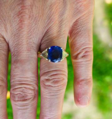 Bague ancienne en or 18K – Saphir de Ceylan 2,74 ct & diaman beschikbaar voor biedingen