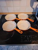 4 Le Creuset vintage oranje koekenpannen, Huis en Inrichting, Keuken | Servies, Zo goed als nieuw, Ophalen