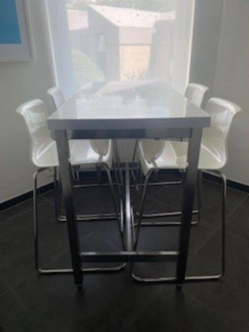 4 tabourets de bar IKEA GLENN blanc/chromé + table haute, Huis en Inrichting, Krukjes, Gebruikt, Kunststof, Ophalen