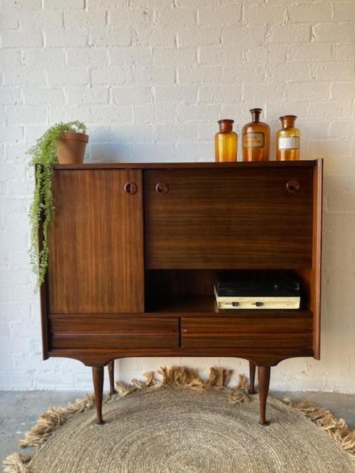 Retro vintage mid-century dressoir,high-board,barkast, Huis en Inrichting, Kasten | Dressoirs, Gebruikt, 100 tot 150 cm, 25 tot 50 cm