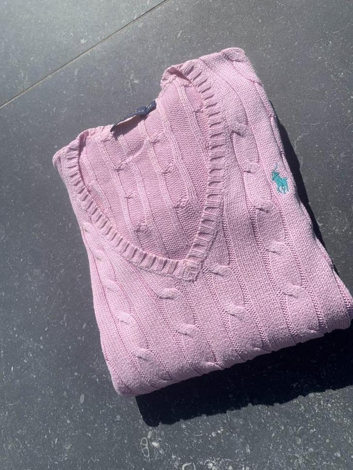 Pink Ralph Lauren V-Neck Cable-Knit Sweater, Kleding | Dames, Truien en Vesten, Zo goed als nieuw, Maat 34 (XS) of kleiner, Roze