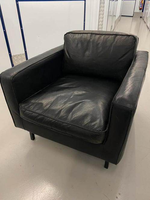 Furnified fauteuil - Gordon - zwart leder 🛋️☀️, Huis en Inrichting, Fauteuils, Zo goed als nieuw, Ophalen