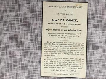 Soldaat J.De Canck Merelbeke gesneuveld Ursel Mei 1940 WOII beschikbaar voor biedingen