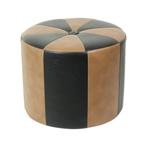 Vintage Bruine Poef Tweekleurig Skai Kunstleder Sixties, Minder dan 50 cm, Gebruikt, Rond, Minder dan 50 cm