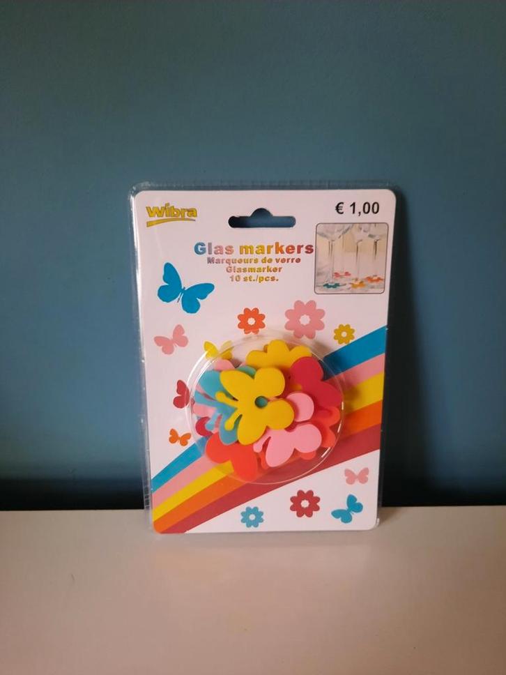 Wibra glazen markers, Verzamelen, Glas en Drinkglazen, Zo goed als nieuw, Ophalen of Verzenden