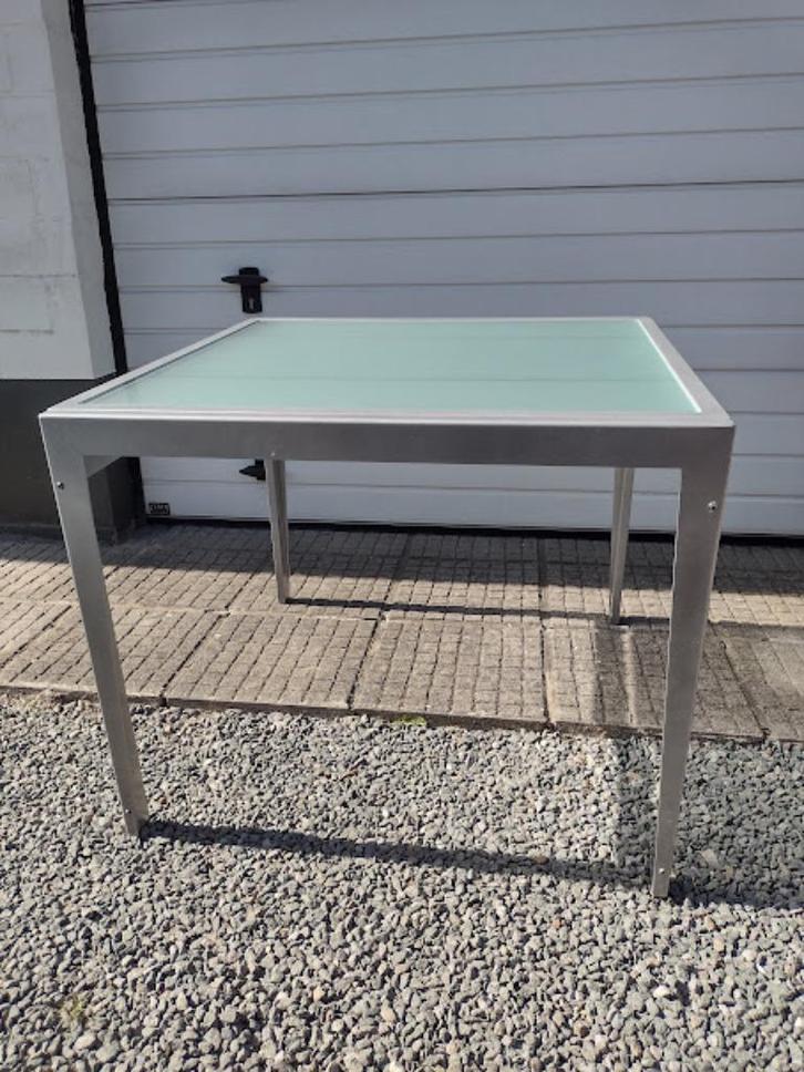 Glazen tafel (binnen of buiten) 4 personen, Huis en Inrichting, Tafels | Eettafels, Gebruikt, 50 tot 100 cm, 50 tot 100 cm, Vier personen
