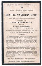 Bp. Vandecasteele Renilde. ° Heestert 1845 † Moen 1918, Verzamelen, Ophalen of Verzenden, Bidprentje