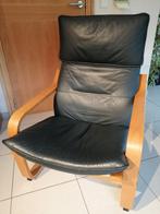 Ikea Poang leren fauteuil, Hout, 75 tot 100 cm, Zo goed als nieuw, 50 tot 75 cm