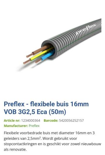 Preflex flexibele buis 16mm vob 3G2,5 - 50m - Volledig NIEUW beschikbaar voor biedingen