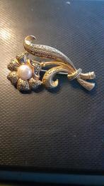 ancienne broche de fleur avec perle  ( x 2051), Bijoux, Sacs & Beauté, Enlèvement ou Envoi, Utilisé, Autres matériaux, Avec perle