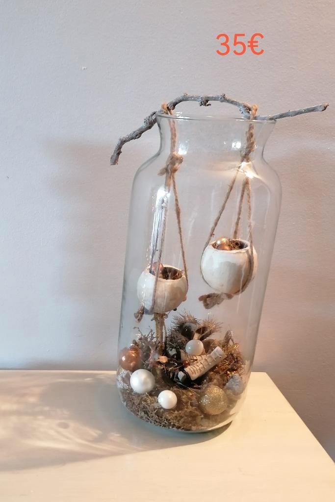 Nieuw hoog glaswerk gevuld goud/wit decoratie en lichtjes, Maison & Meubles, Accessoires pour la Maison | Autre, Neuf, Enlèvement