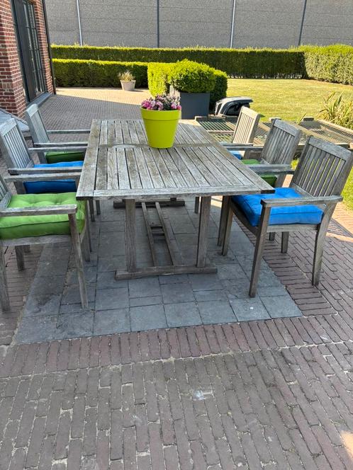 Tuintafel met 6 stoelen, Tuin en Terras, Tuinsets en Loungesets, Zo goed als nieuw, Tuinset, Teakhout, 6 zitplaatsen, Eettafel