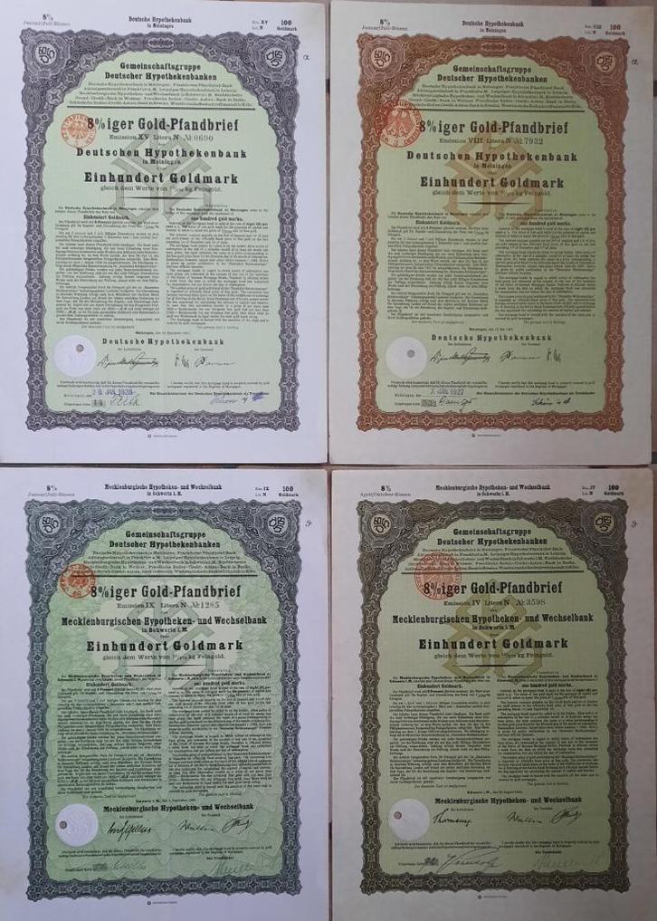4 Verschillende 8% iger Gold-Pfandbriefe - 1926-1928, Timbres & Monnaies, Actions & Titres, Action, 1920 à 1950, Enlèvement ou Envoi