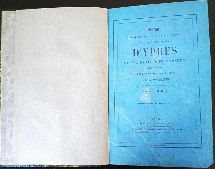 WARNKÖNIG, L.A. Histoire d'Ypres...1864. ZELDZAAM!!!, Antiek en Kunst, Antiek | Boeken en Manuscripten, Ophalen of Verzenden