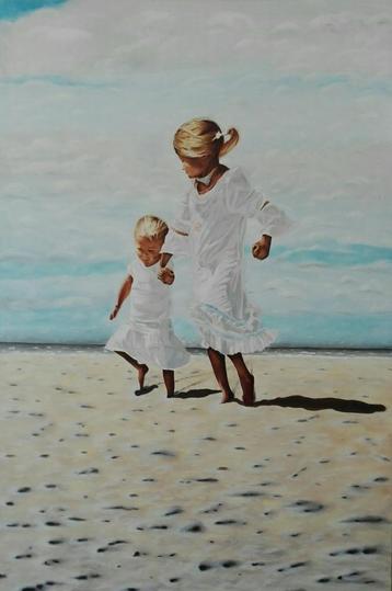 EIGEN OLIEVERFSCHILDERIJ TWEE KINDEREN OP HET STRAND, Ophalen
