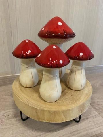 Décoration d'automne : ensemble de 4 champignons en céramiqu