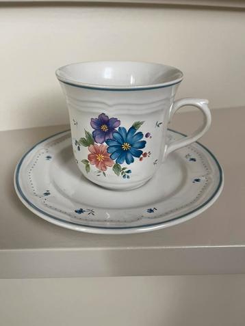 Magnifique service à café ancien avec imprimé floral, Enlèvement ou Envoi