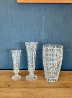 lot de 3 x vase moderne en cristal/verre carré à carreaux, Comme neuf, Moins de 50 cm, Enlèvement ou Envoi, Verre