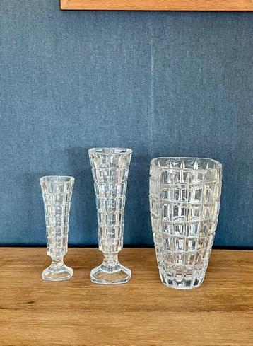 lot de 3 x vase moderne en cristal/verre carré à carreaux