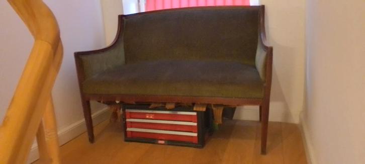 Antiek bankje, Maison & Meubles, Canapés | Salons, Utilisé, Banc droit, Deux personnes, Moins de 150 cm, 75 à 100 cm, Bois, Tissus